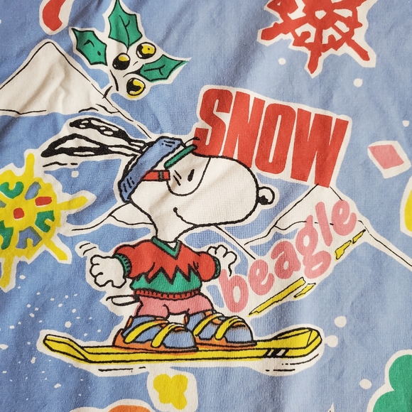 Vintage 1958 Snoopy Winter Sports Flat Bed Sheet Fabric Twin - Picture 5 of 10
